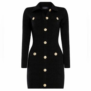 RETROFÊTE Black Button Front Tweed Mini Dress – Size Large – NWT